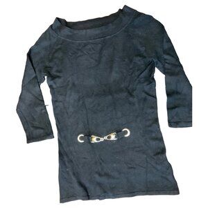 Womens Black 3/4 Sleeve Knit Top With Decorative Metal Accents Size Medium Rayon